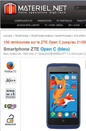Smartphone Open C bleu chez ZTE chez Materiel.net