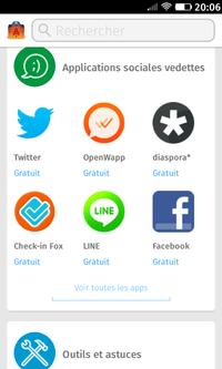 Firefox OS > Marketplace > Accueil > Applications sociales vedettes