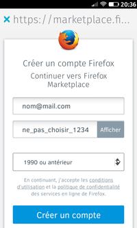 Firefox OS > Marketplace > Créer un compte