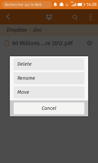 CloudActivity : menu contextuel de fichier : delete, rename, move