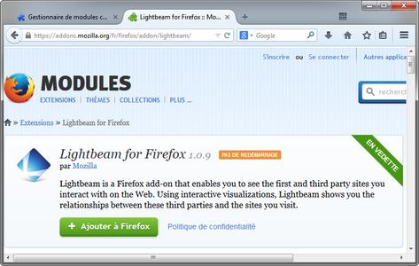 AMO : Lightbeam for Firefox – Modules pour Firefox – Mozilla