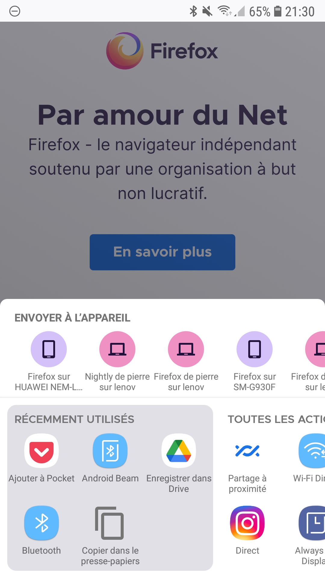 Fonctionnalité de partage dans Firefox pour Android