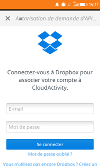 CloudActivity : autorisation_d'associer avec Dropbox