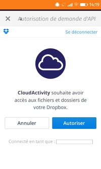 CloudActivity : autoriser l'accès aux fichiers et dossiers de Dropbox