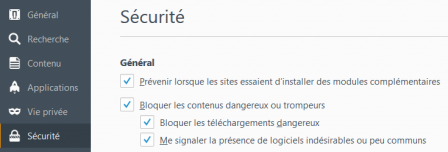 Firefox 48 : Options > Sécurité > Navigation sécurise