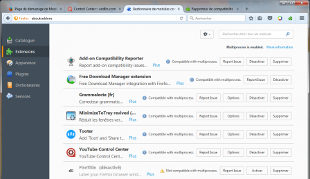 Firefox 54 : Gestionnaire de modules_complémentaires : Multiprocess is enabled