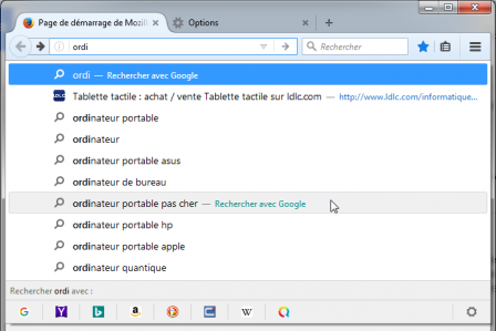 Firefox 55 : suggestions de recherche Google dans la barre d'adresse