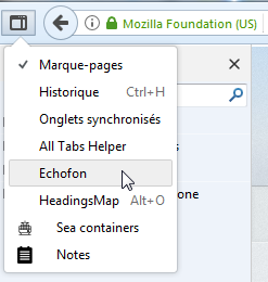 Firefox 55 : menu avec extensions sous le bouton de panneau latéral