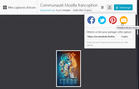 Firefox 56 : Firefox Screenshots : partager