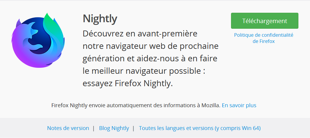 Télécharger Firefox Nightly