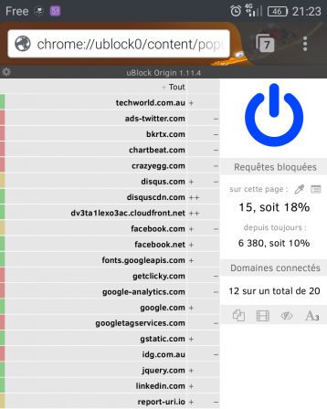 uBlock Origin sur Firefox pour Android : requêtes bloquées