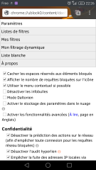 Paramètres de uBlock Origin dans Firefox pour Android