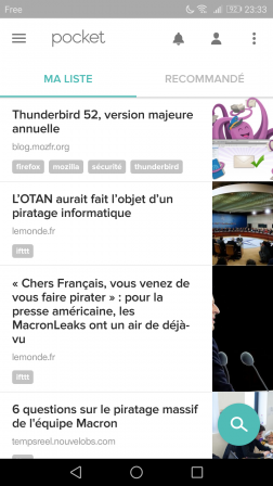 Android : Ma liste dans l'appli Pocket