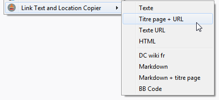 Link Text and Location Copier : menu contextuel modifié