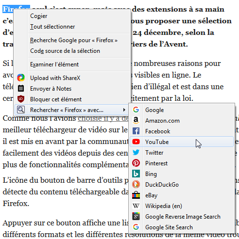 Item de menu contextuel pour ContextSearch web-ext