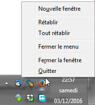 MinimizeToTray avec menu dans la zone de notification système de Windows pour Firefox, Thunderbird et DownThemAll!