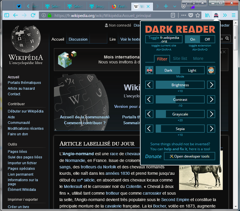 Dark Reader sur Wikipédia