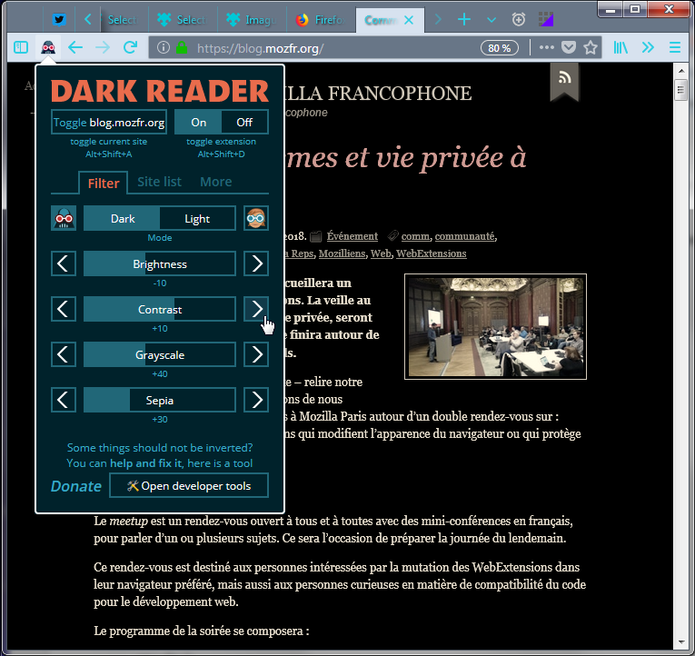Dark Reader sur le blog de Mozilla fr