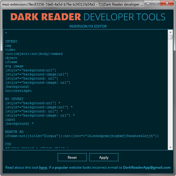 Dark Reader Developer Tools