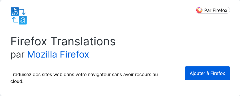 Firefox Translations de Mozilla sur AMO
