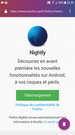 Firefox Focus pour Android : Firefox Nightly pour Android