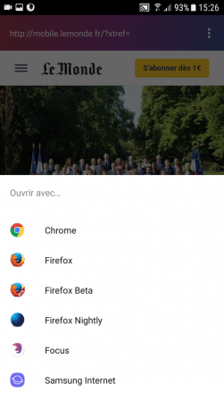 Firefox Focus pour Android : ouvrir avec un autre navigateur