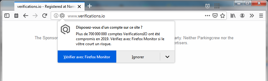 Alerte de Firefox Monitor dans Firefox pour ordinateur