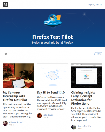 Blog de Firefox Test Pilot sur Medium au 2017-08-27