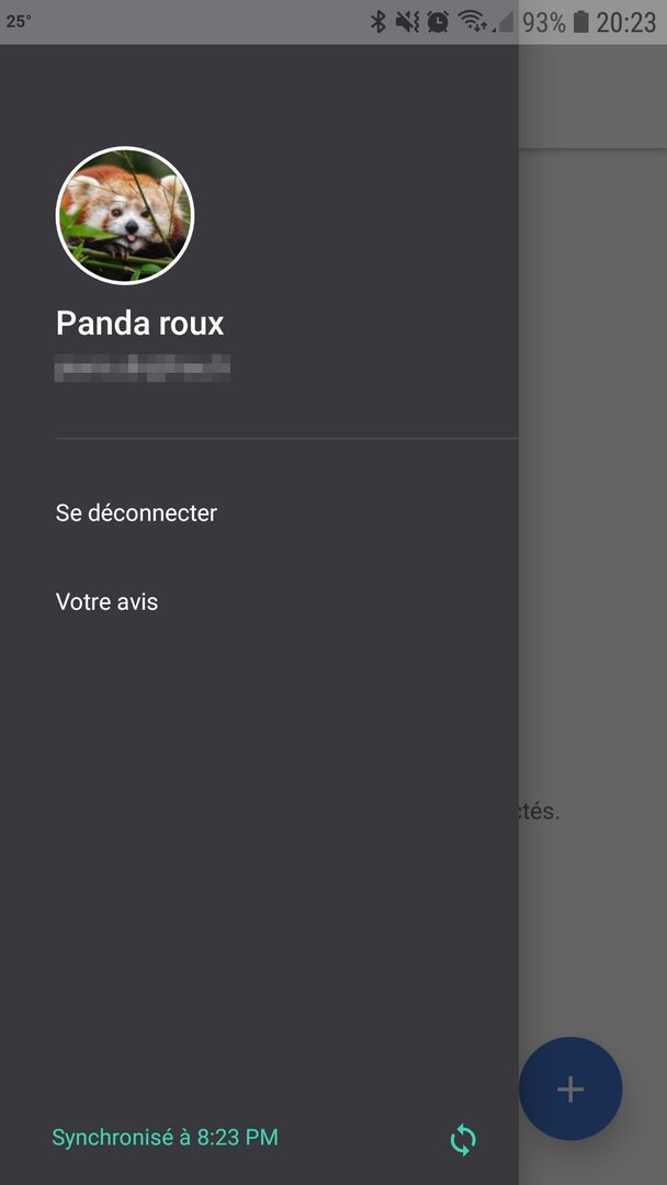 Firefox Test Pilot Notes dans Android : menu