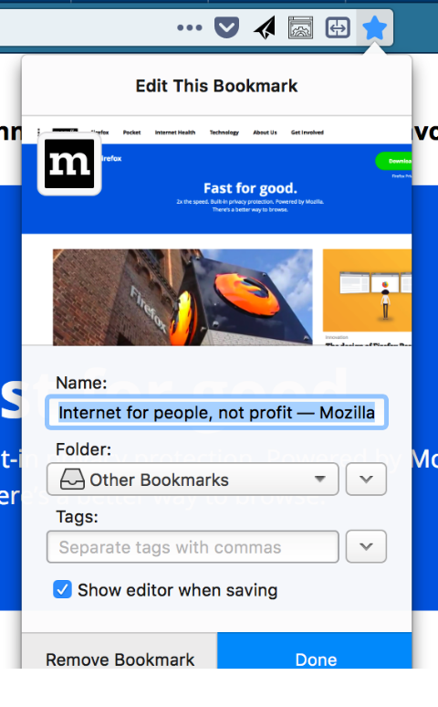 Firefox Nightly 63 en anglais : nouveau panneau de marque-pages
