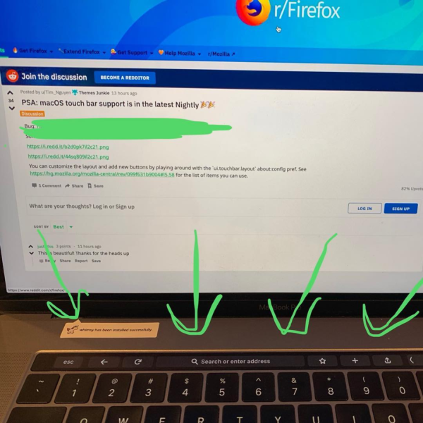 Touch Bar dans un Mac avec Firefox Nightly