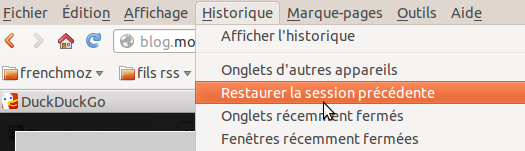 restaurer session précédente