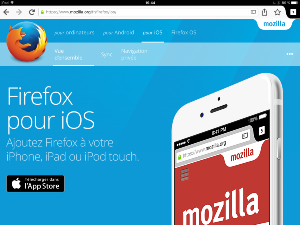 Page Firefox pour iOS de mozilla.org