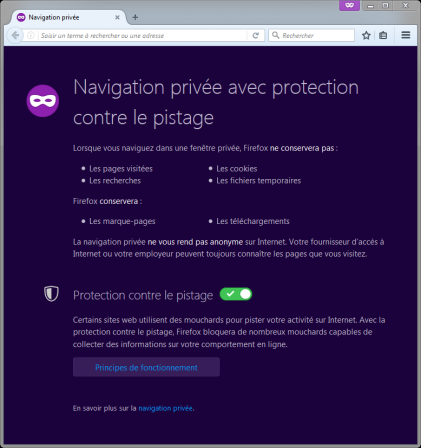 Firefox à l'ouverture d'une fenêtre de navigation privée