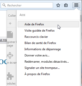 Firefox : menu &gt; aide de Firefox