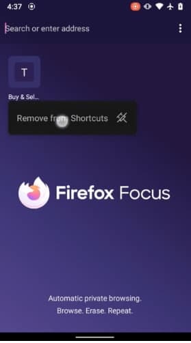 Écran Firefox Focus 2021