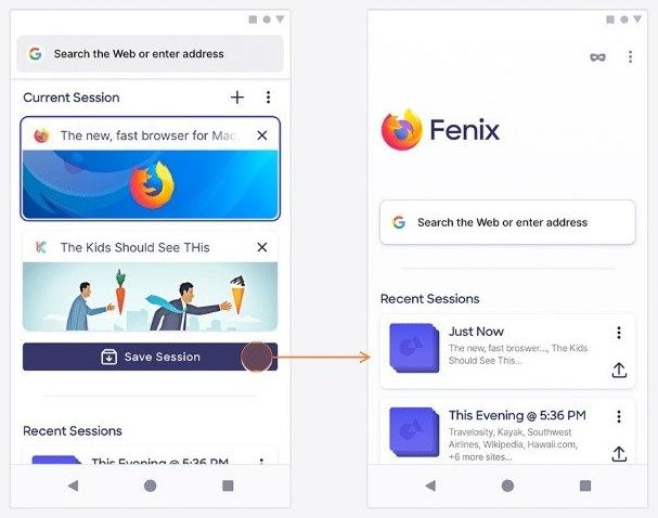 Firefox Fenix : save session