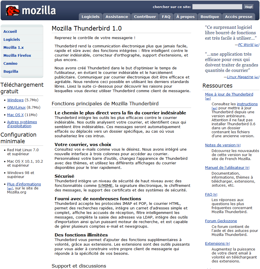 Mozilla Thunderbird 1.0 chez Mozilla europe.png